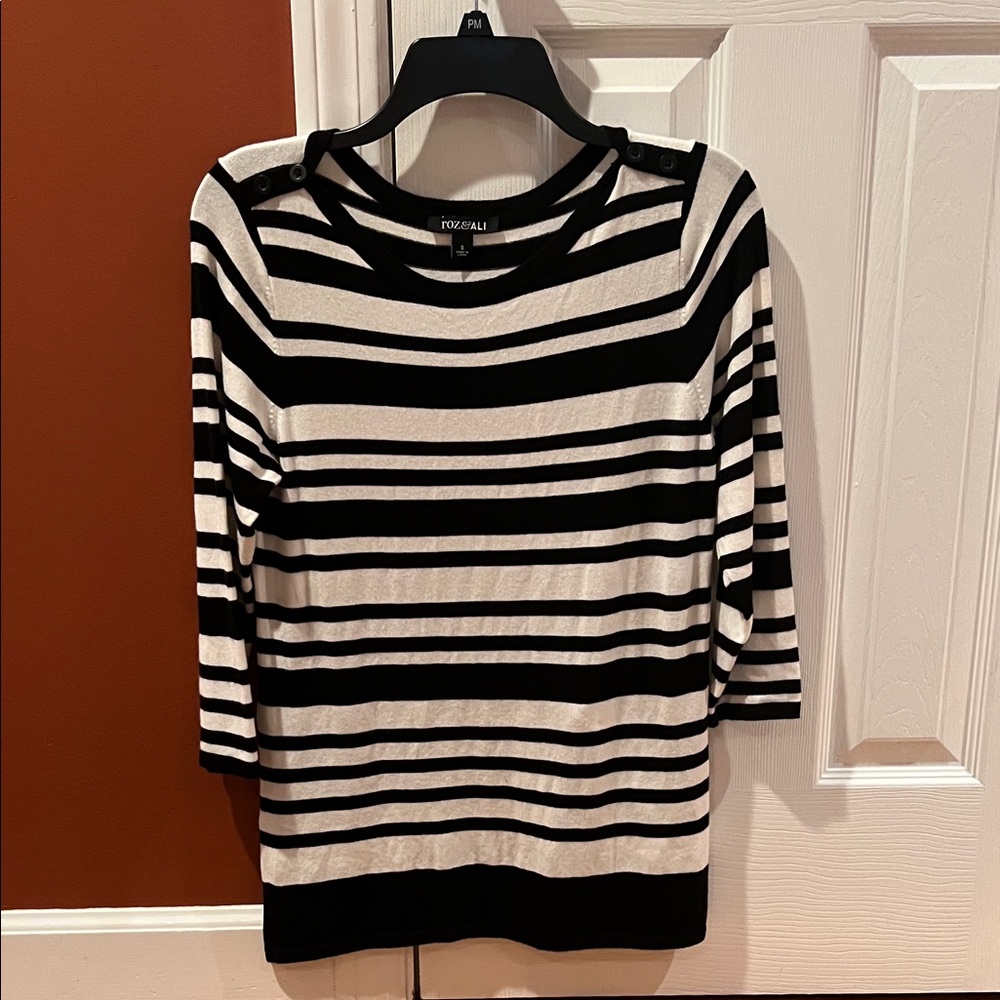 Roz & Ali Black and White Striped Sweater